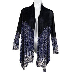 BCBGMAXAZRIA Womens XS/S Blue Black Artsy Waterfall Cardigan 70% Silk Soft Girl